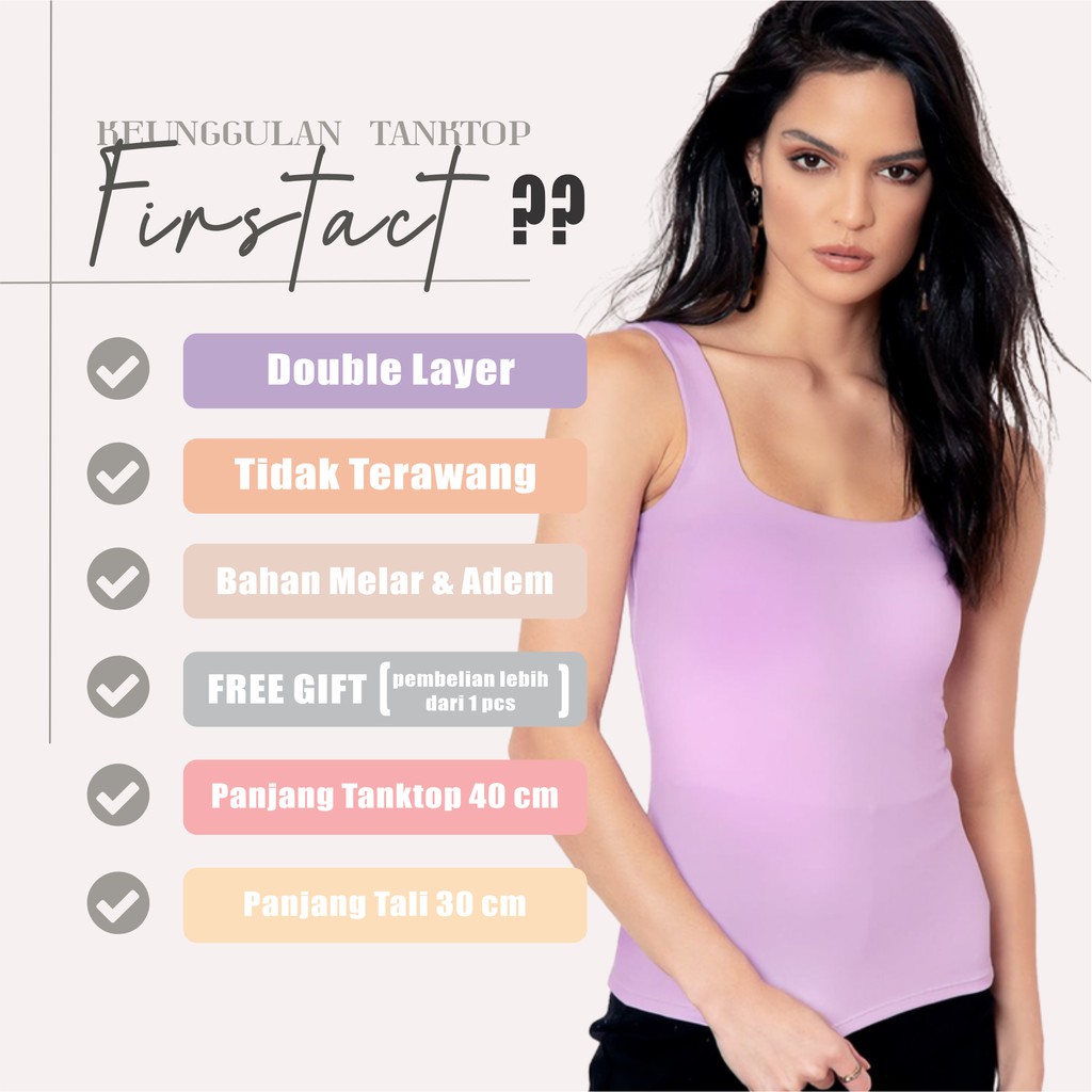 Firstact TANKTOP TANK TOP TANGTOP WANITA POLOS BASIC TALI BESAR SQUARE SPANDEK JERSEY-1