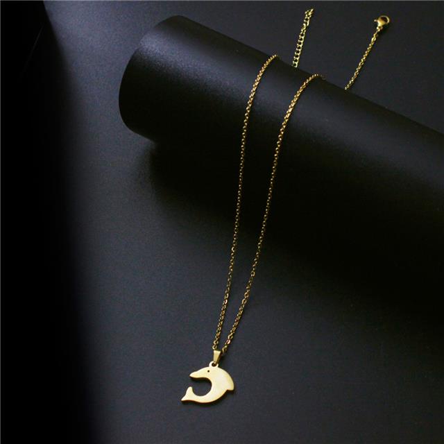 Perhiasan 304 stainless steel kalung wanita glossy 18K emas dolphin liontin kalung