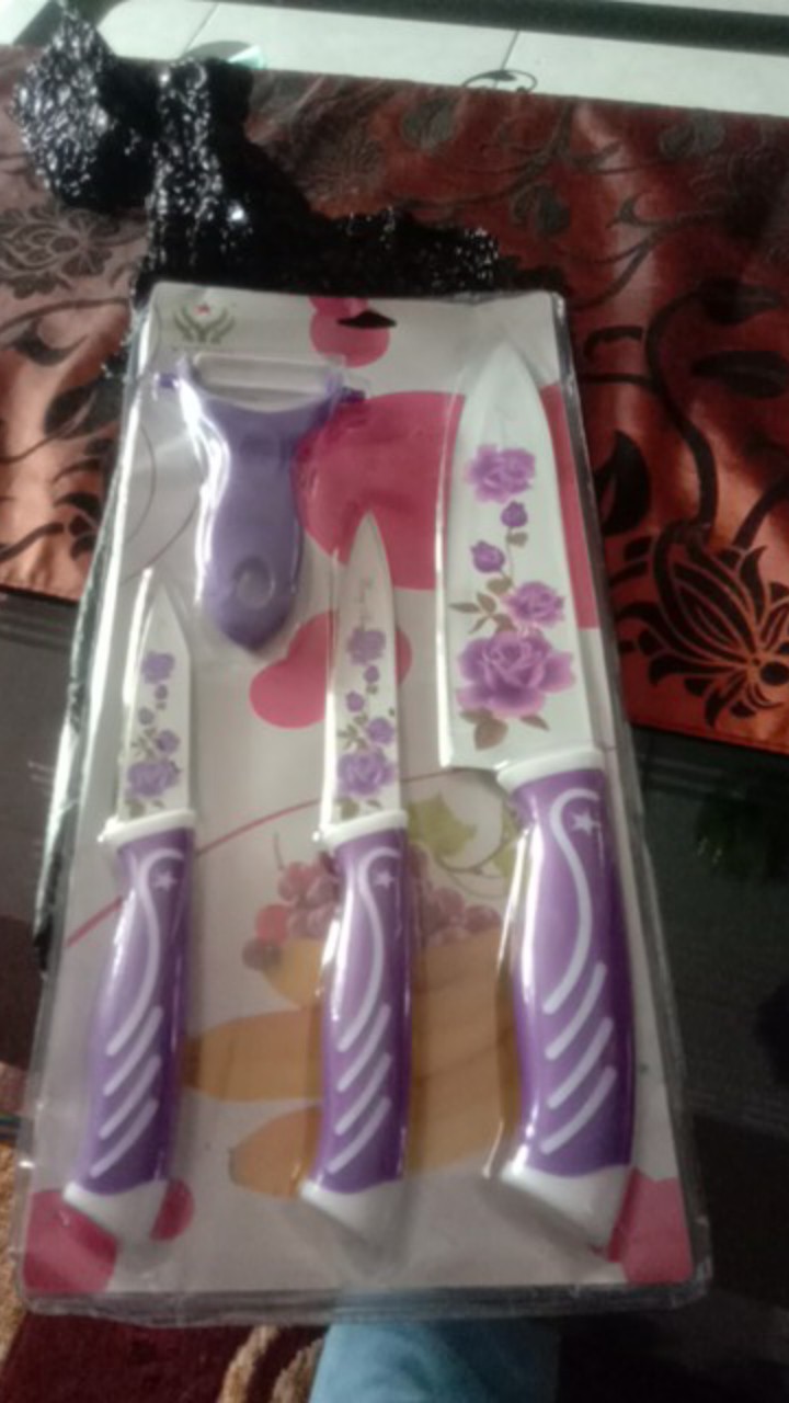 Pisau Dapur Keramik Set 4 In 1 + Peeler / Motif Bunga / Pisau Tajam Set Ceramic Cantik Anti Karat