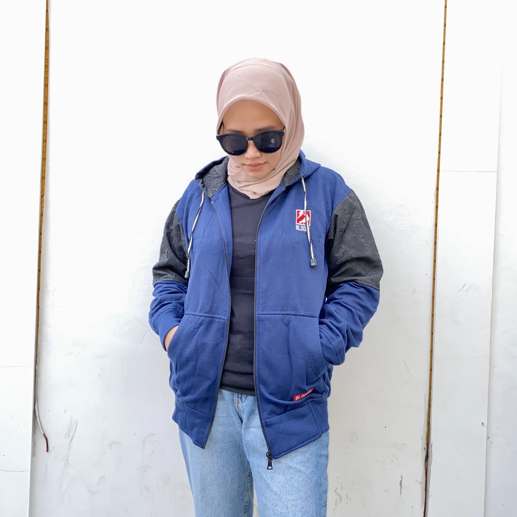 Jaket Sweater Zipper Bordir Kombinasi Qwilting NEVY BLDS