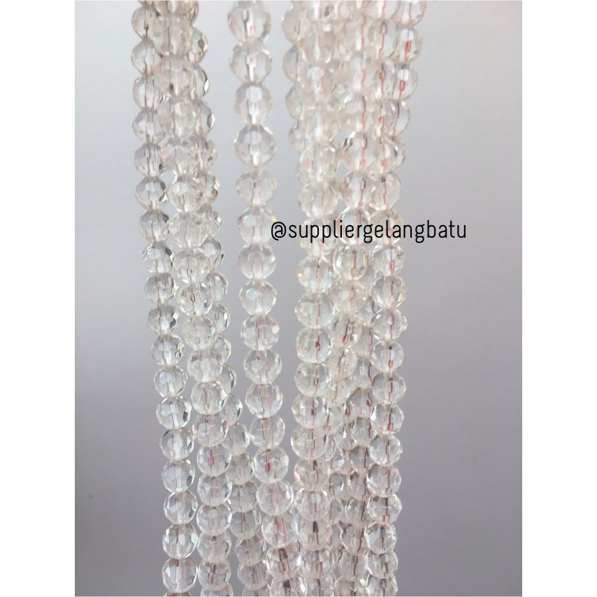 kristal bola dunia cutting 8mm PUTIH quartz kuarsa ceko bulat beads aksesoris craft fashion grosir