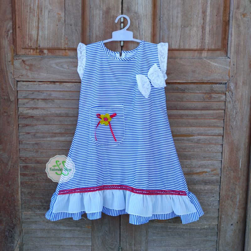 Dress anak 4 5 tahun gaun anak cewek perempuan motif strip unik cantik ( dress umiko strippita )