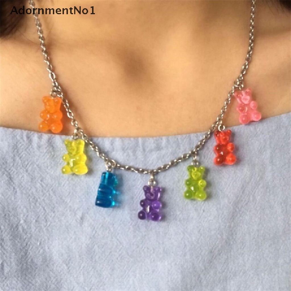 (AdornmentNo1) Kalung Rantai Dengan Liontin Beruang Warna-Warni Permen Untuk Wanita