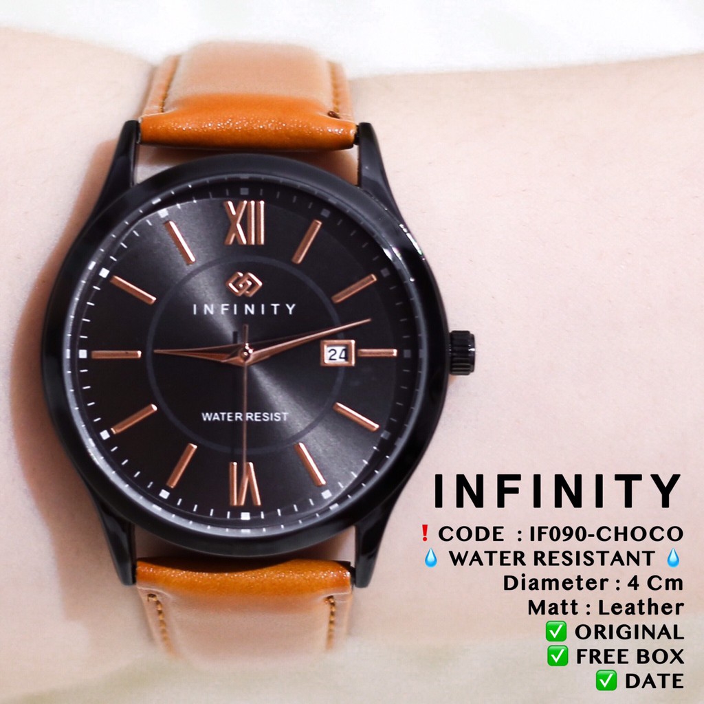 Jam tangan kulit INFINITY ORIGINAL tali kulit leather wanita pria tanggal aktif FREE BOX IF090 IF091