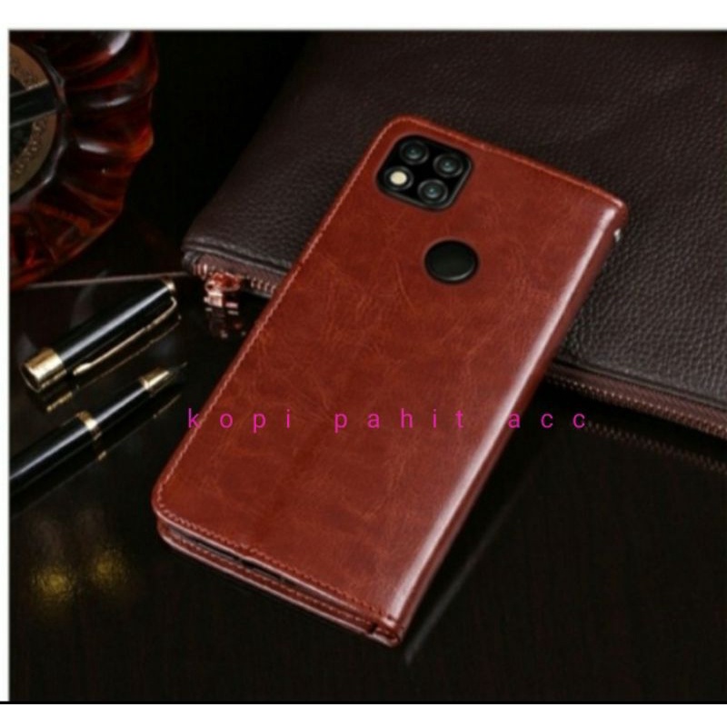 flip case redmi 9C case dompet sarung kulit+Gantungan