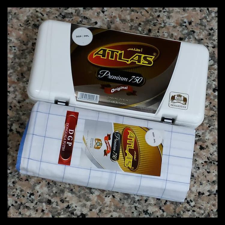 100% BERKUALITAS SARUNG ATLAS PREMIUM 750 5500 BENANG - PUTIH KOTAK 100%TERLARIS