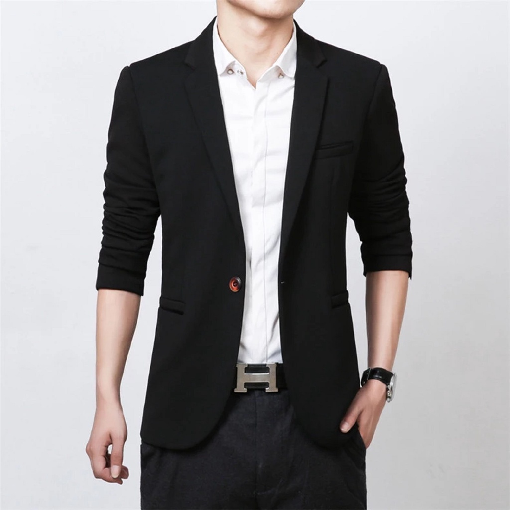 [COD] BLAZER SLIMFIT PRIA KANCING 1 COOL BLACK EDITION | BLAZER FORMAL FULL HITAM ORIGINAL NIKAYU