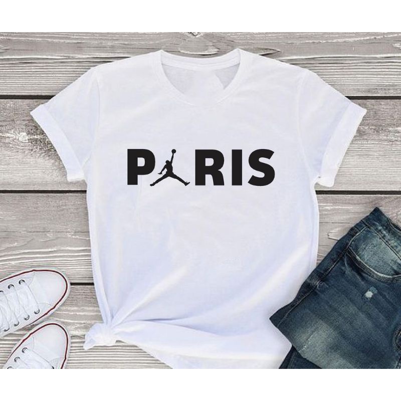 Kaos Cewek PARIS Jordan Baju Oblong Lengan Pendek Kaos Distro Cewek Logo Tshirt Women