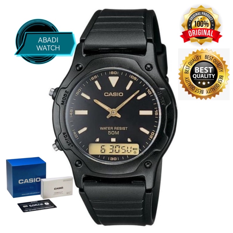 CASIO Jam Tangan Pria AW-49HE-1AVDF Digital Analog Dual Time Black Resin Strap ORIGINAL BUKAN BM