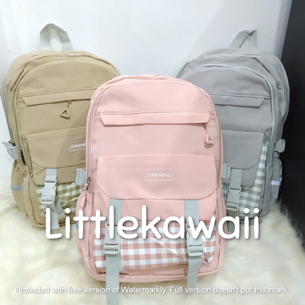 LK/Tas Ransel Laptop Backpack Sekolah Fashion Korean Style Anak Remaja Kotak Square Gesper Juncheng Import