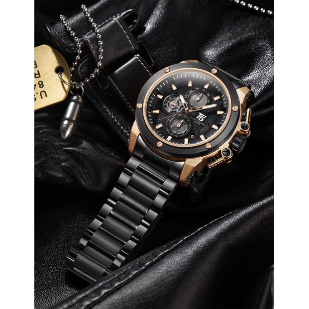 JAM TANGAN PRIA T5 H3854 CHRONOGRAPH ORIGINAL FREE BOX PAPPER BAG BONUS GELANG TANGAN KAYU