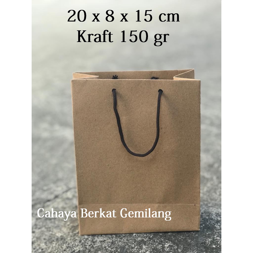 

Paper Bag Tas Kertas Kraft POLOS Uk 15 x 8 x 20 cm, TEBAL Berkualitas