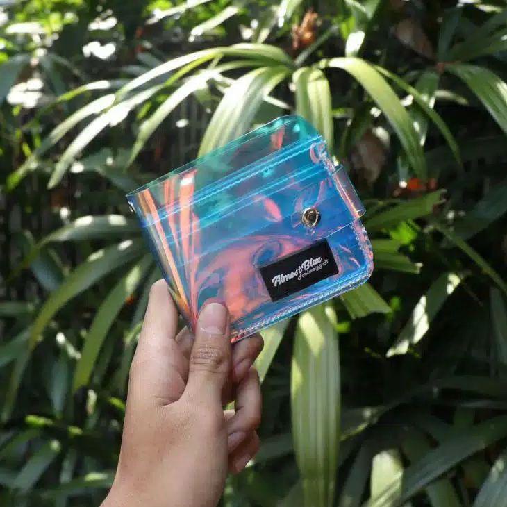(LANGSUNG KIRIM) Dompet lipat koin pvc transparan hologram rainbow korea lucu kpop