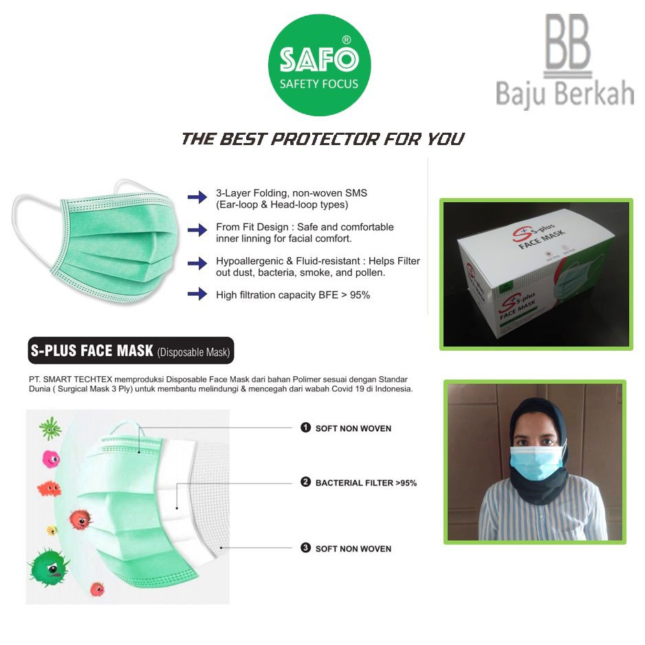 Face Mask S-Plus 3ply Masker Earloop