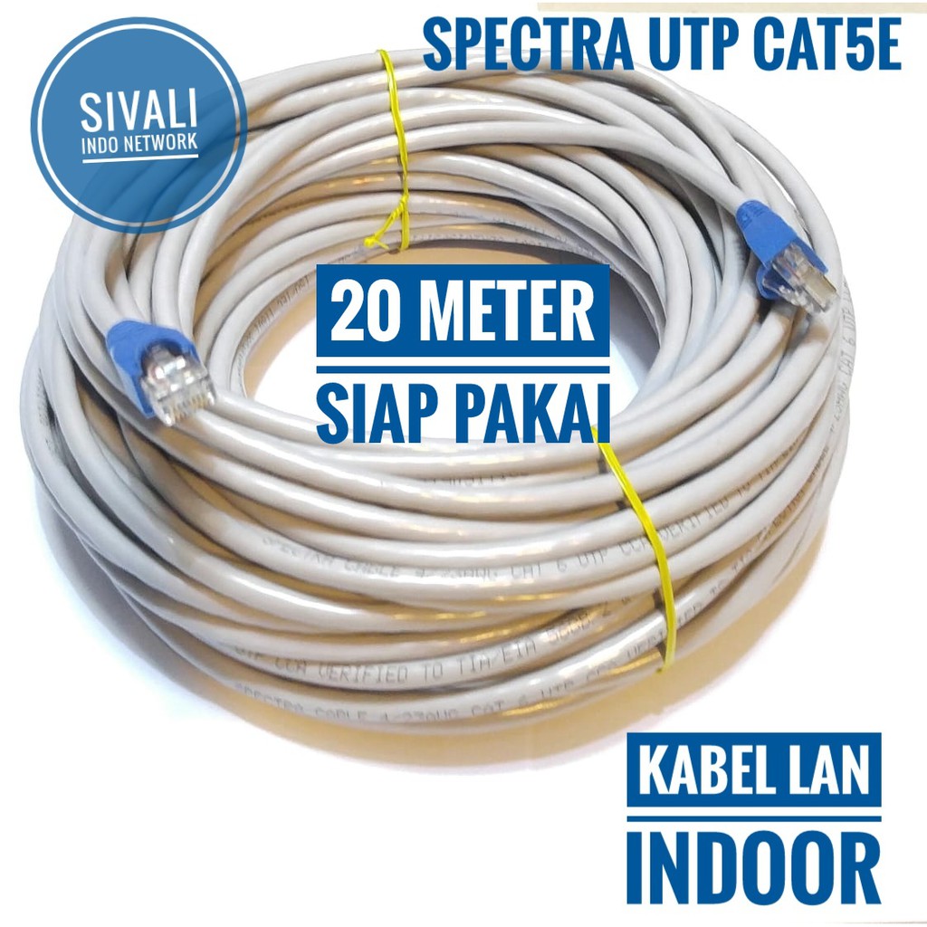 20 METER SPECTRA KABEL LAN UTP CAT5E INDOOR SIAP PAKAI [SUDAH CRIMPING RJ45 + PLUGBOOTH]