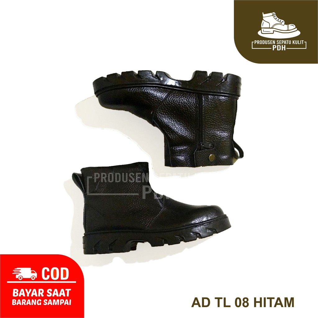 SEPATU SAFETY ELASTIS KULIT SAPI ASLI DENGAN BESI DIUJUNG SEPATU COCOK UNTUK PEKERJA LAPANGAN