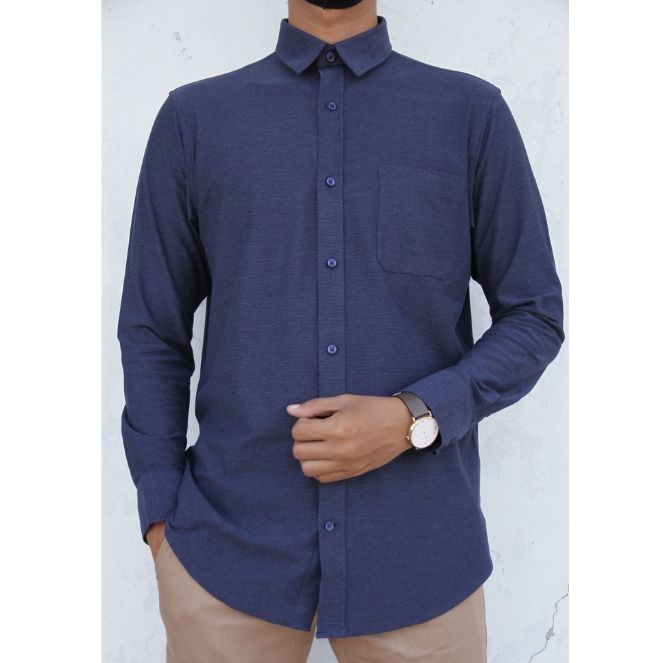 Kemeja Kerja Pria Formal STANLEY ADAMS Reguler Fit Biru Navy Lengan Panjang | Eazy Move | Hem Pria