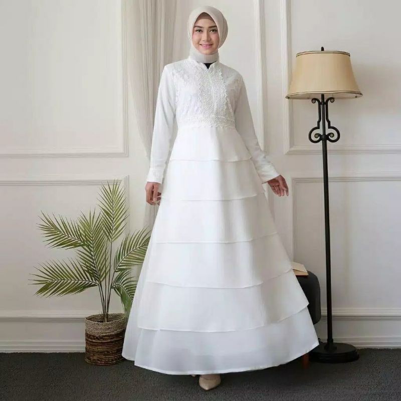 DRESSWHITE RUFFLE GAMIS PUTIH WANITA ORIGINAL