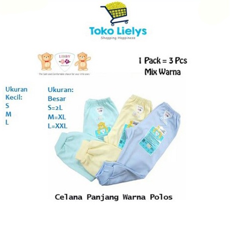 3 PCS LIBBY Celana Panjang Bayi  BUKA KAKI  POLOS