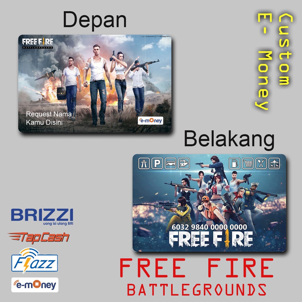 Emoney Etoll custom gambar Free Fire bisa Flazz Tapcash Brizzi E-Money