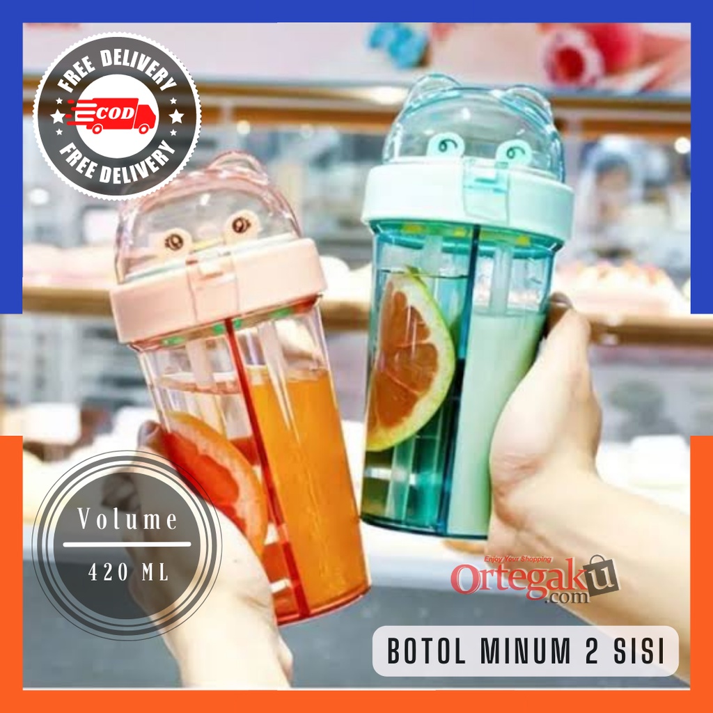 BOTOL MINUM ANAK 2 SISI 420ML FREE STIKER LUCU MURAH | BOTOL KARAKTER SEDOTAN DUA SISI | Duet Couple