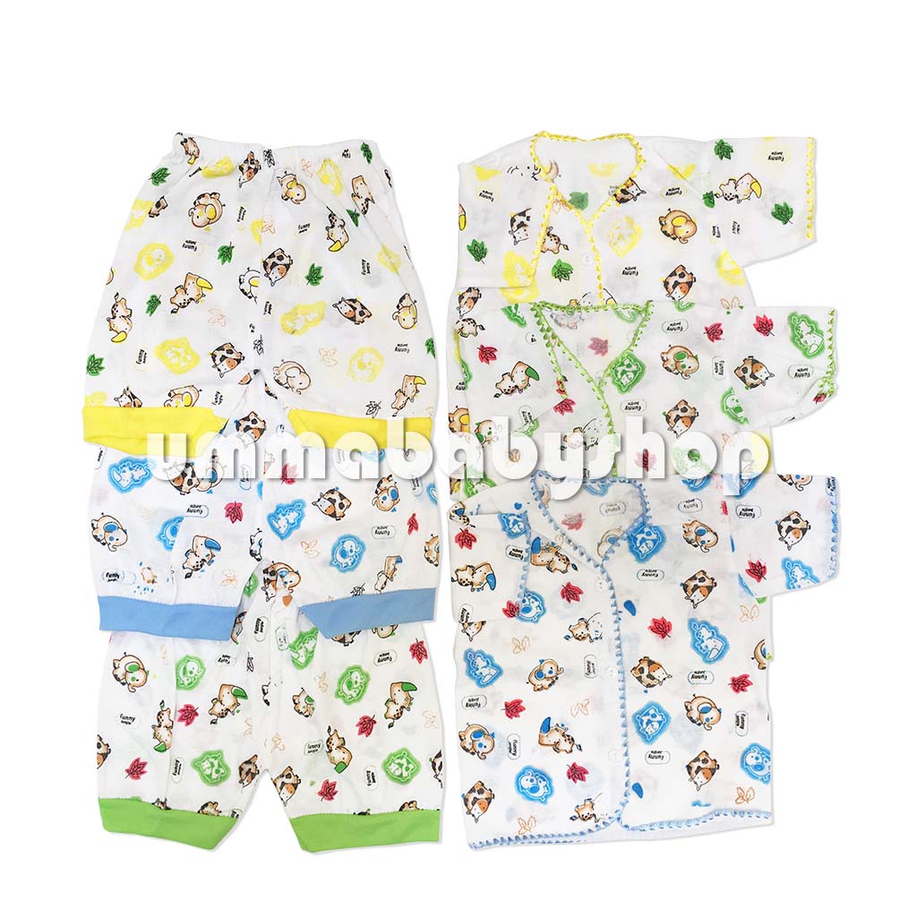 38pcs Paket Perlengkapan Baju Bayi Lahir Newborn Setelan Baju Bayi Polos Celana Popok Kado Singlet Topi Sarung Kaki Gift Set Motif Animal Lucu