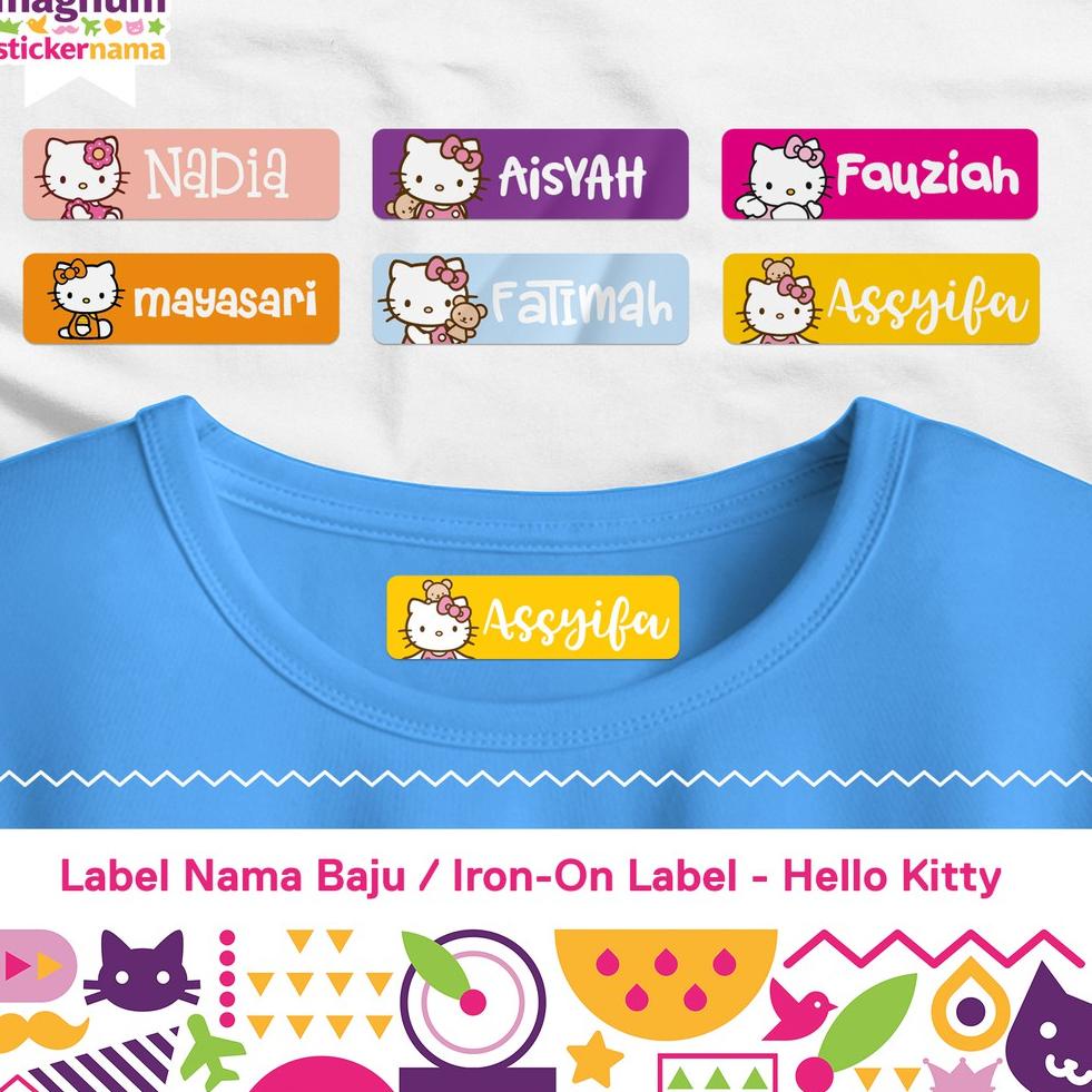 

[KODE BARANG Q0618X] Label Nama Baju, Label Nama Kain, Label Setrika, Iron-On Label Gambar Hello Kit