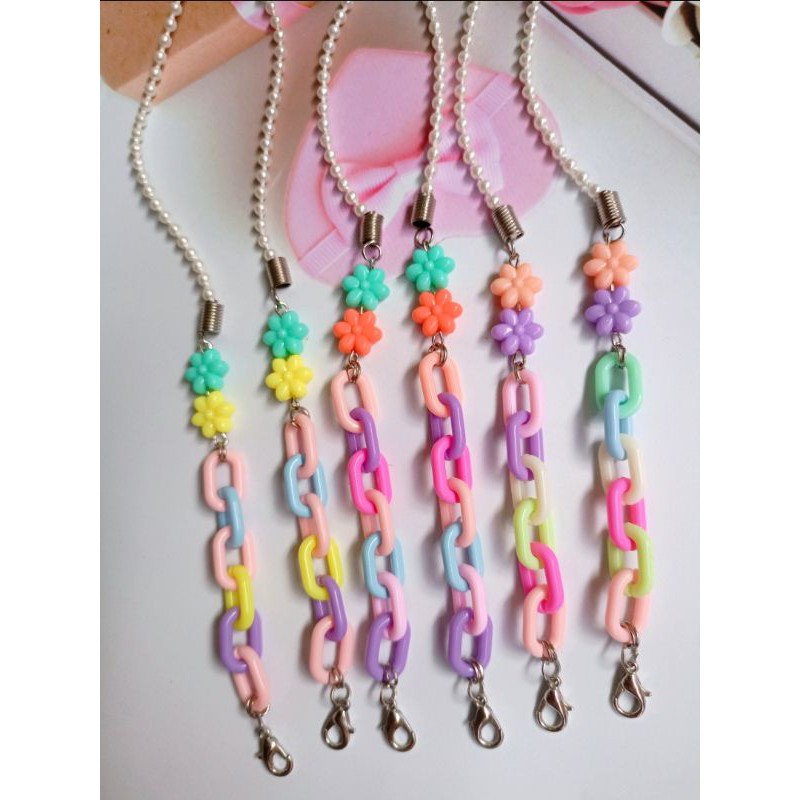 Strap Mask / Tali Maker / Gantungan Masker / Kalung Masker / Konektor Rantai Pastel Mix Bunga