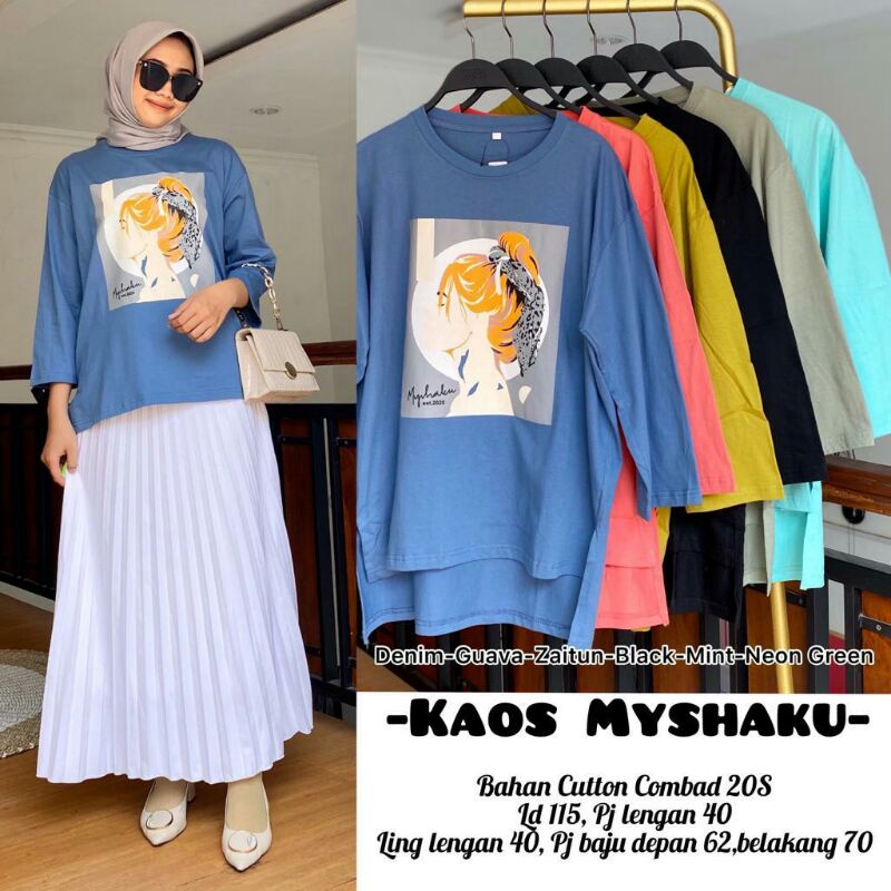 KAOS OVERSIZE LENGAN 7/8 TUMBLR TEE TSHIRT TOP ATASAN WANITA SABLON GAMBAR VIRAL STYLE KOREAN VINTAG