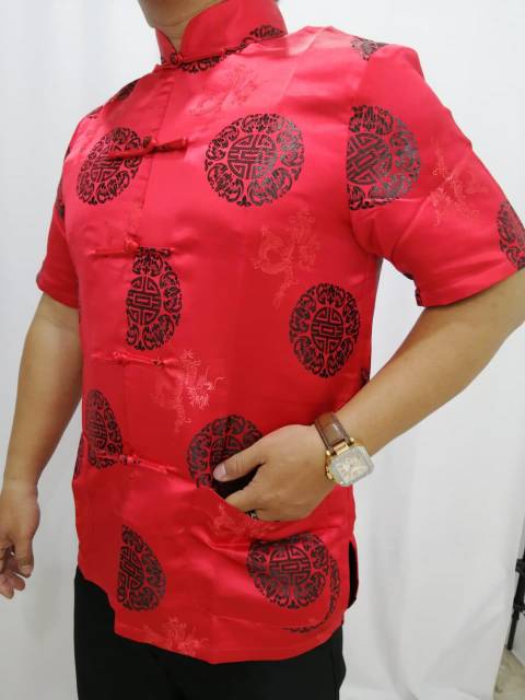 NEW RESTOCK Atasan Cheongsam Pria Lengan Pendek Motif Random