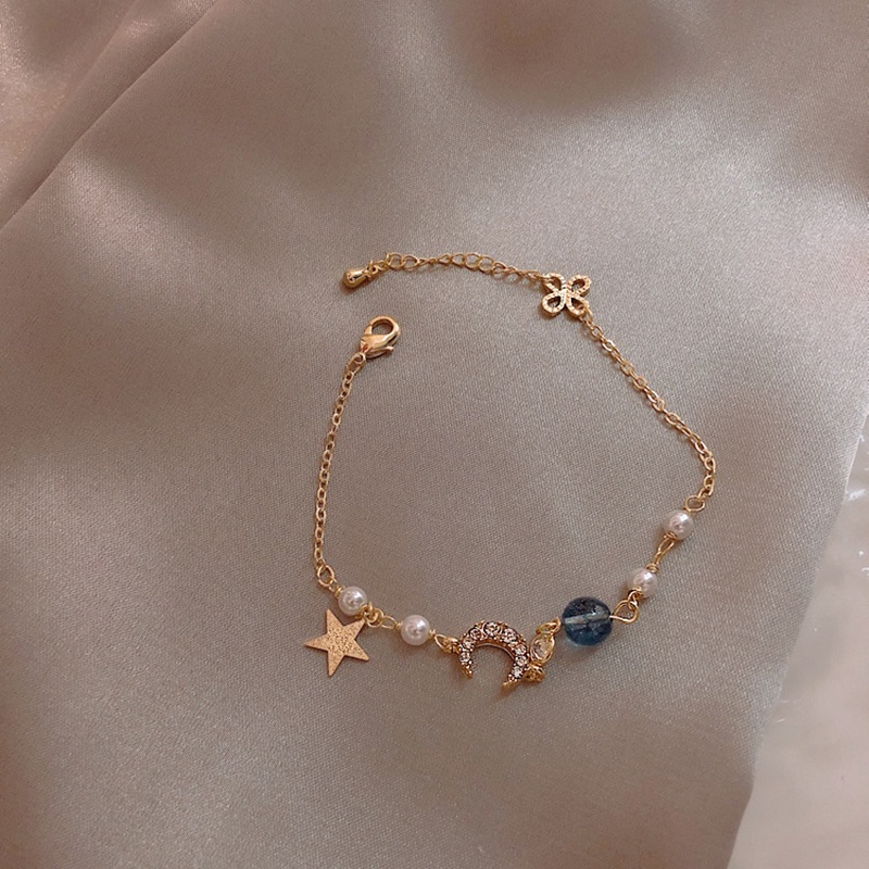 Gelang Liontin Bulan Bintang Gaya Korea Untuk Wanita-blue