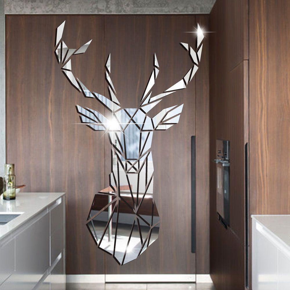 WONDER Stiker Kepala Rusa 3D Hadiah Perekat Diri Berbagai Ukuran Wall Art