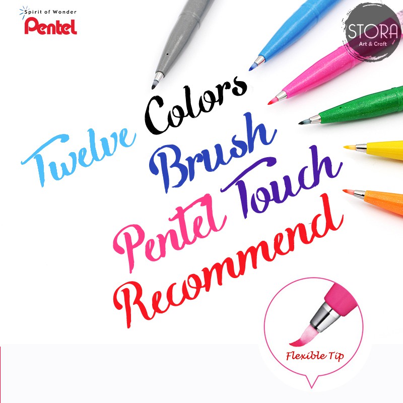 

Pentel Touch Brush Sign Pen Colouring Kuas Spidol Lettering set 12