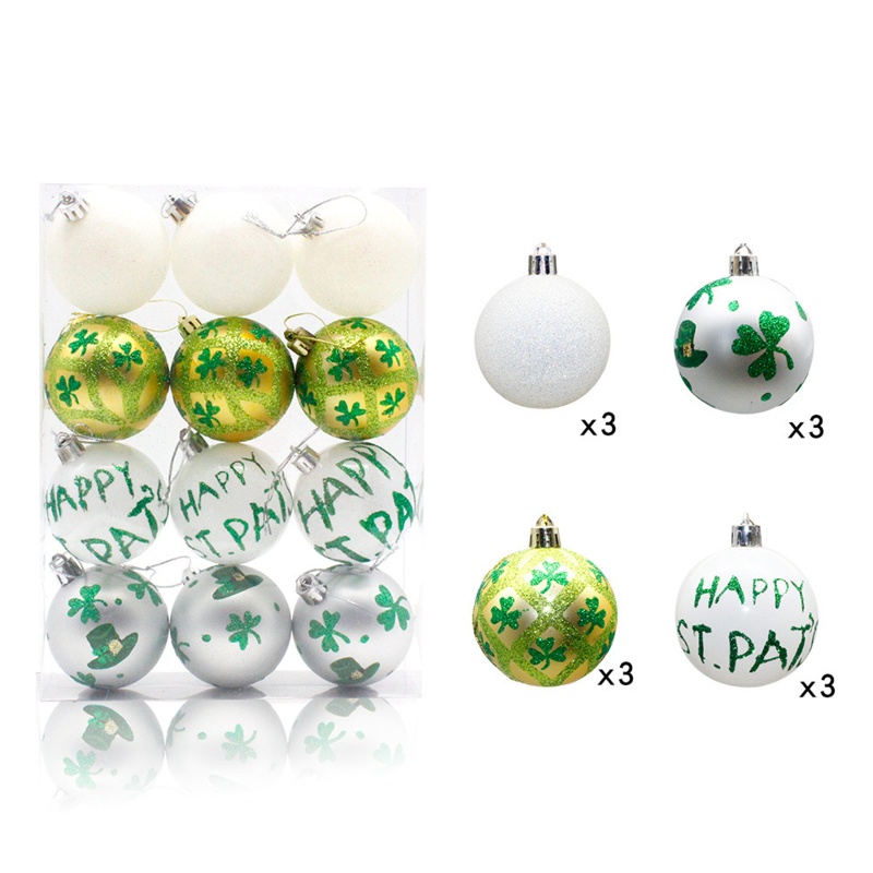 Set Liontin Bentuk Bola Desain Patrick 's Day 12 Untuk Pohon Natal