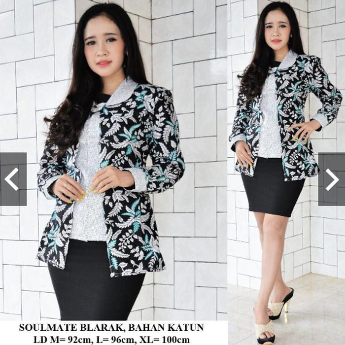 Bw0 Batik Blus Wanita Blarak Biru/Batik Couple/Batik Wanita/Batik Keris/Sa - Biru, M