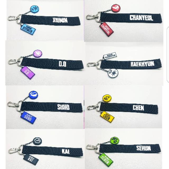 Exo gantungan kunci strap name light stick kpop member lanyard keyring