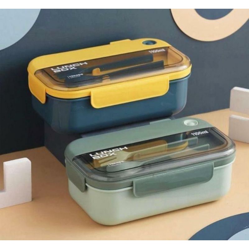 HARGA PROMO!! Lunch Box Kotak Bekal Makan 1100 ml Sekat BPA FREE Sendok Anti Tumpah