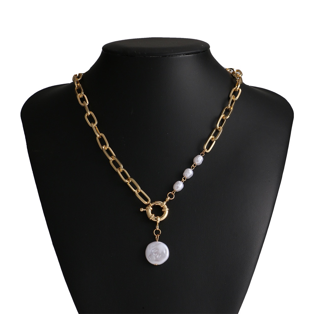 Baroque Pearl Pendant Necklace Asymmetric Clavicle Chain Vintage Women Ladies Alloy 2021 New