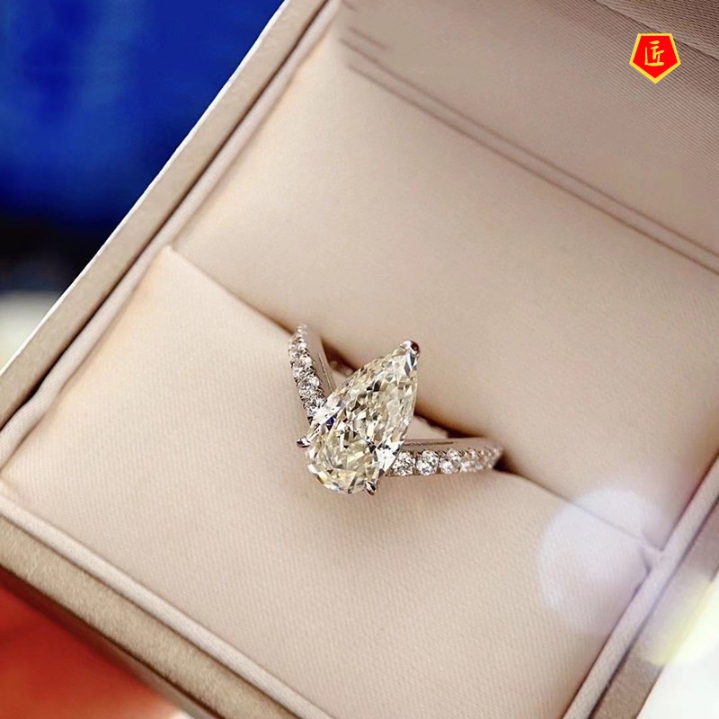 [Ready Stock]Shining Water Drop Single Diamond Moissanite Ring