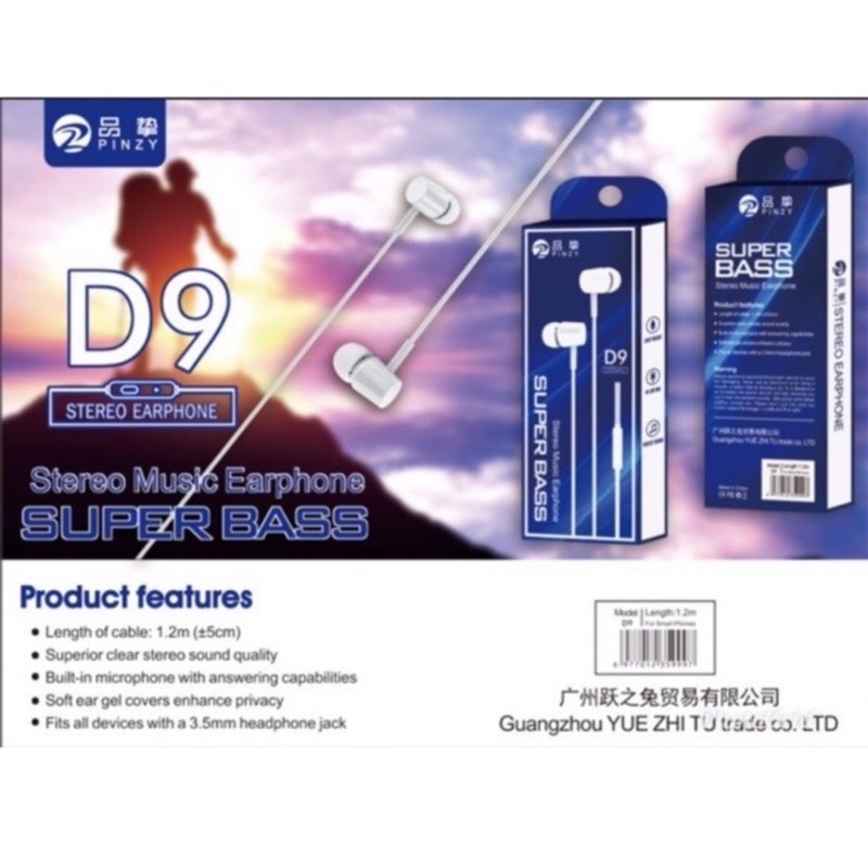 Earphone PINZY Original D9 Series With Microphone - Headset D9