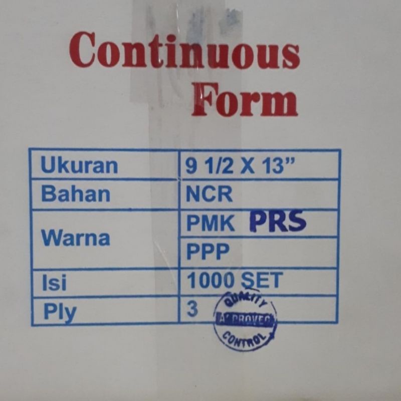 

CONTINUOUS FORM 9.5 X 13/2 3 PLY PRS(UKURAN BAGI 2)