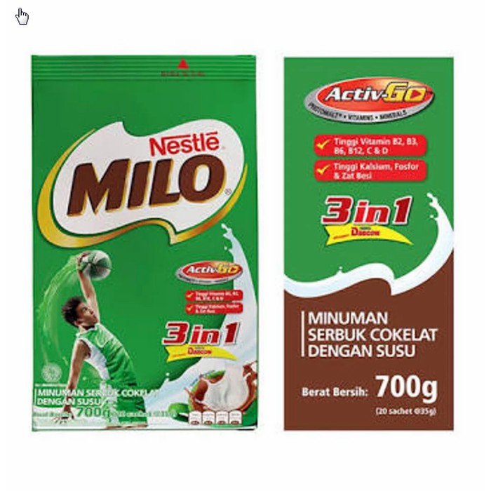 Milo 3 In 1 Susu Coklat 700 G 20 Sachet