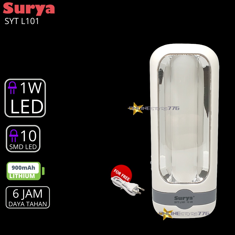 LAMPU SENTER EMERGENCY LED SURYA SYT L101 / SENTER DARURAT SURYA SYT L101 / CAHAYA PUTIH / RECHARGEABLE