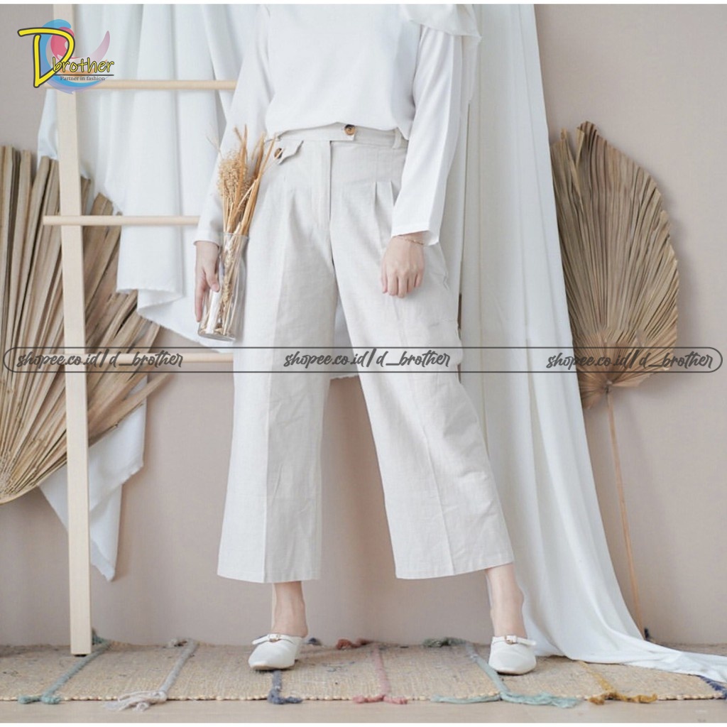 Cozy Kulot Linen Wide Leg Aksen Tutup Saku / Wide Leg Linen 2236