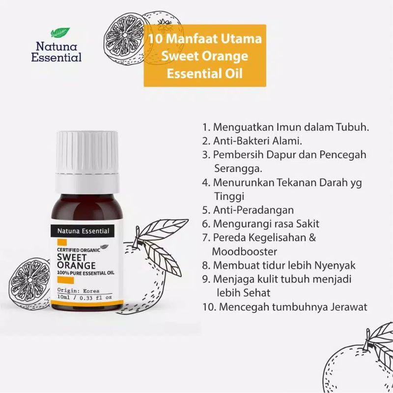 Natuna Sweet Orange Essential Oil Minyak Essensial Atsiri Aroma Terapi Diffuser Difuser Humidifier