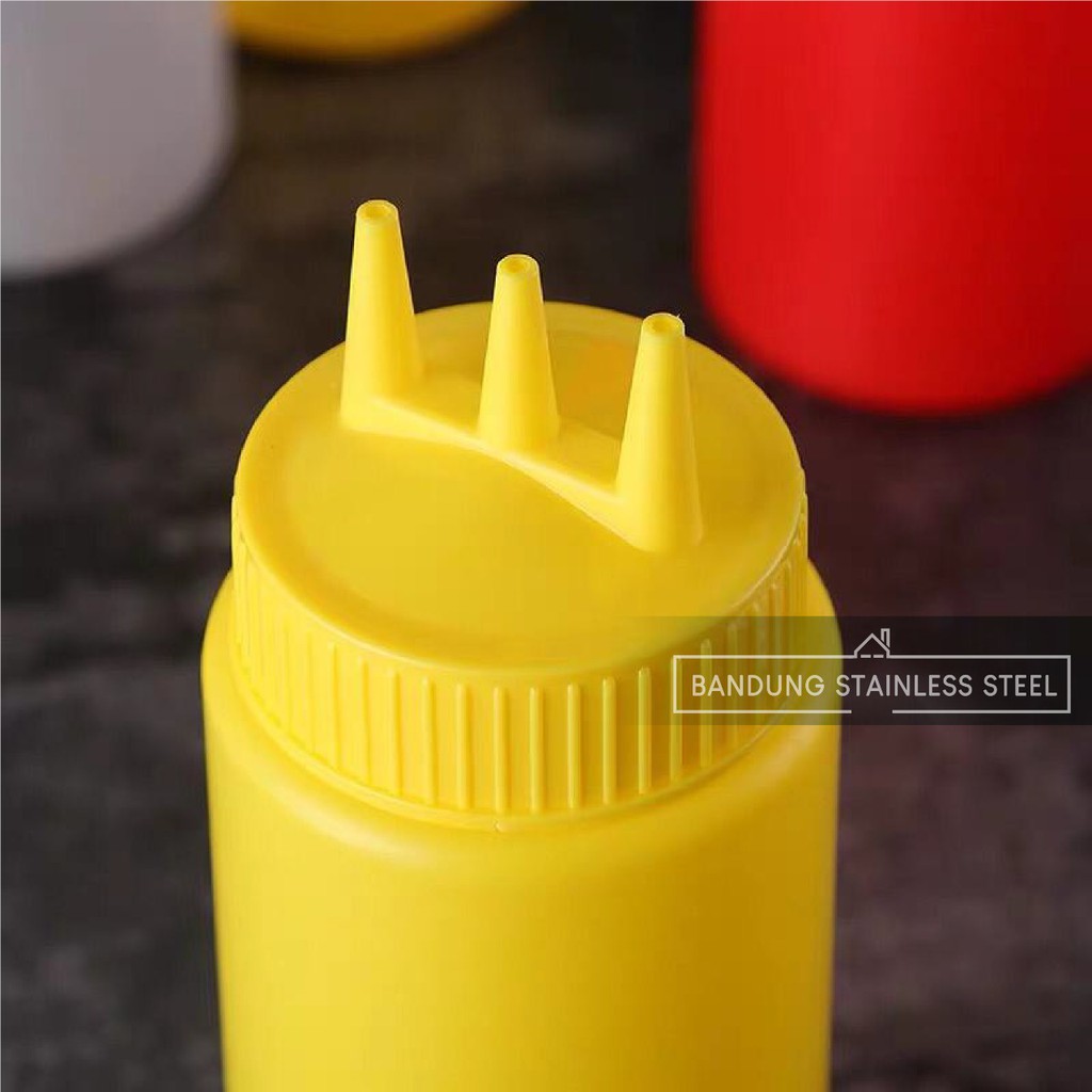 Botol Saos 3 lubang Dengan garis Dispenser Saus Plastik Mayonaise Kecap Cuka Minyak Dapur