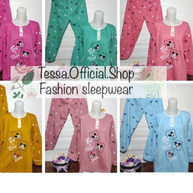 ❁ BAJU TIDUR TESSA LENGAN PANJANG JUMBO PIYAMA CEWEK BAJU TIDUR TESSA PP JUMBO MURAH PAKAIAN WANITA