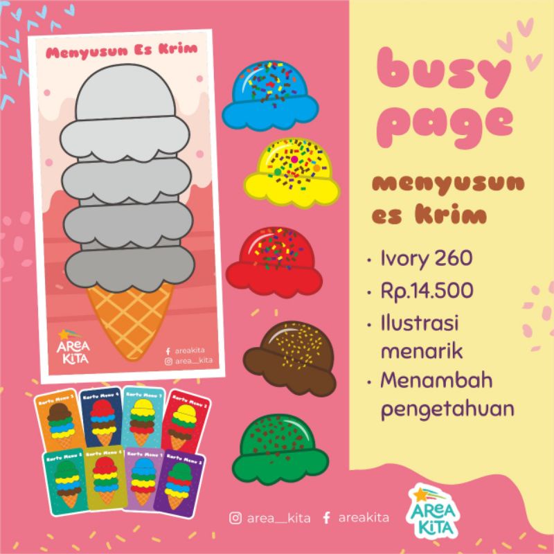 

Area Kita Busy Page Es Krim (Berlatih Peran seri Penjual Es Krim dengan Aktivitas mencocokkan untuk anak Paud dan TK)