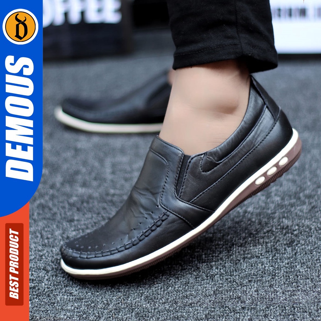 DEMOUS Gotenz - Sepatu Casual Slip On Kerja Pria Kulit Asli