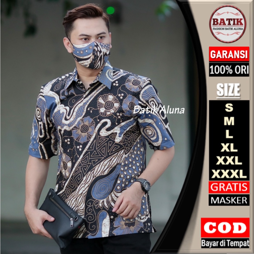 Baju Batik Pria Lengan Pendek Modern Limited Edition Original Kemeja Batik Pria Lengan Pendek Premium Full Furing Terbaru Jumbo FASHION BATIK ALUNA